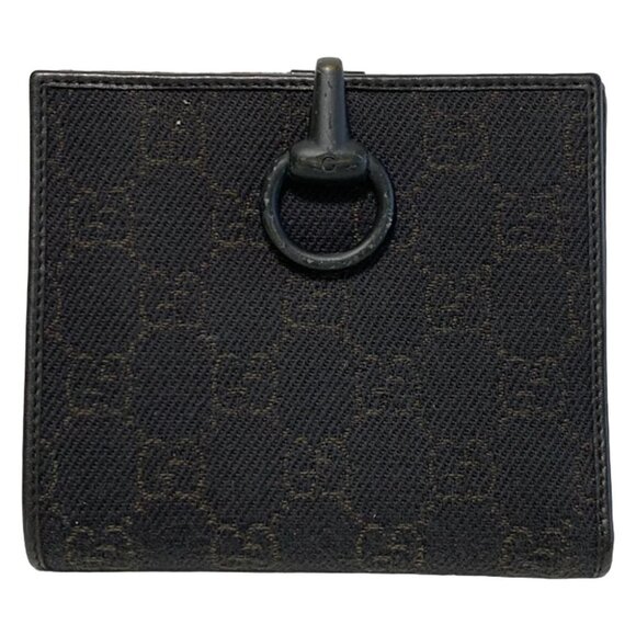 Auth GUCCI Icon Bit 101603 Black Light Brown Jacquard Leather - Bifold Wallet - Picture 3 of 5